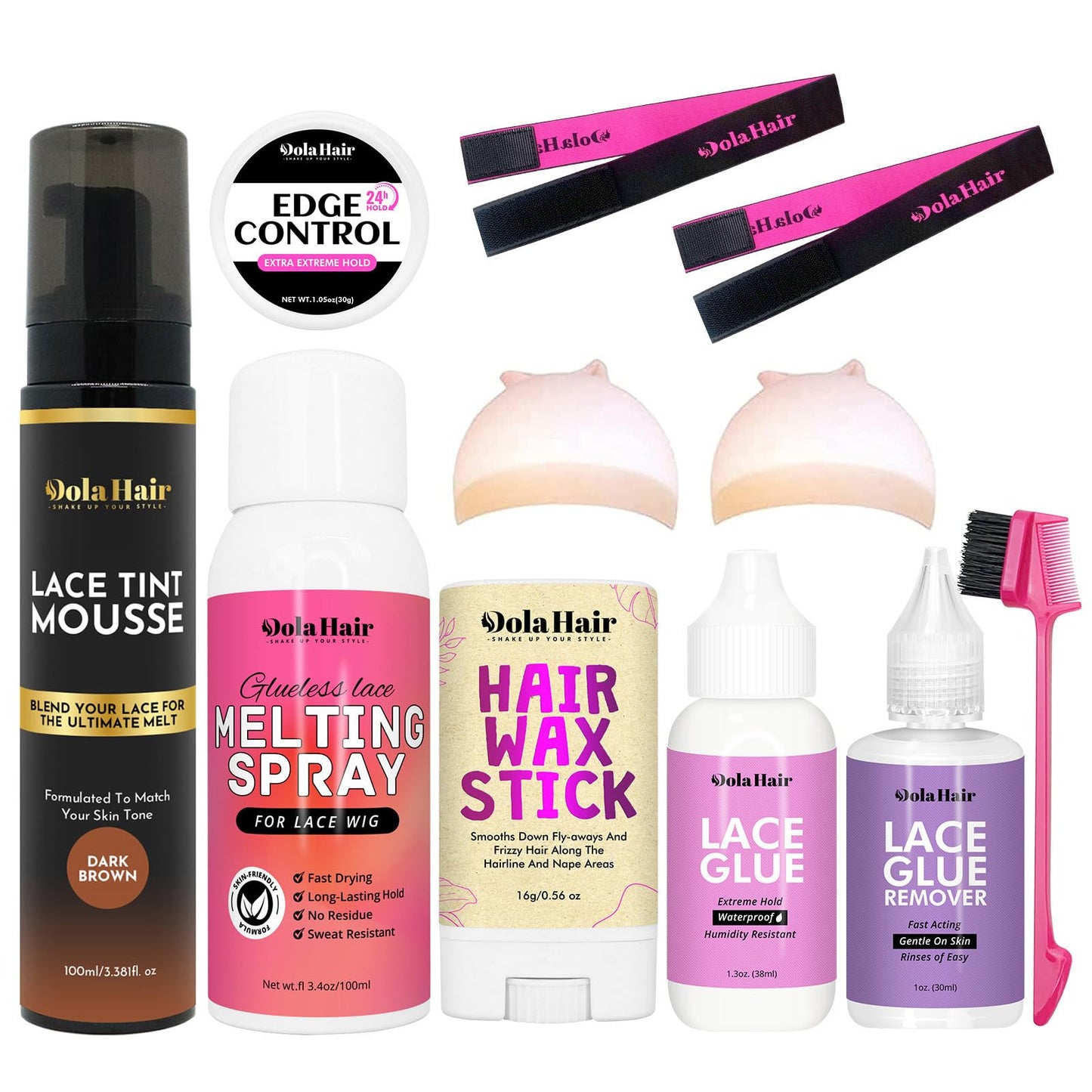 Dolahair Lace Glue Kit - Complete Set with Lace Tint Mousse, Wig Installation & Melting Spray (Dark Brown) Beauty and Personal Care Dolahair Default Title