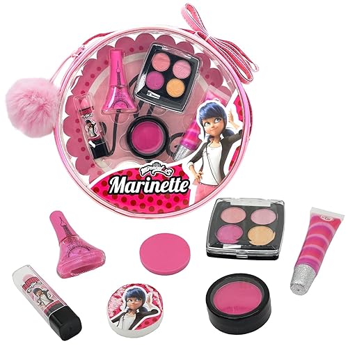 Miraculous Ladybug Kids Makeup Set - 10 Piece Bag with Nail Polish, Hair Chalk, Stickers & More - Safe, Non-Toxic Pretend Play Cosmetics - Marinette Beauty & Personal Care Miraculous