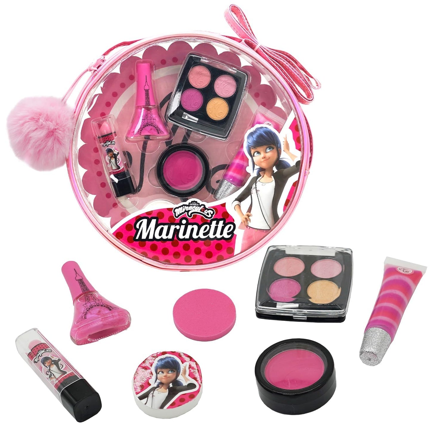 Miraculous Ladybug Kids Makeup Set - 10 Piece Bag with Nail Polish, Hair Chalk, Stickers & More - Safe, Non-Toxic Pretend Play Cosmetics - Marinette Beauty & Personal Care Miraculous