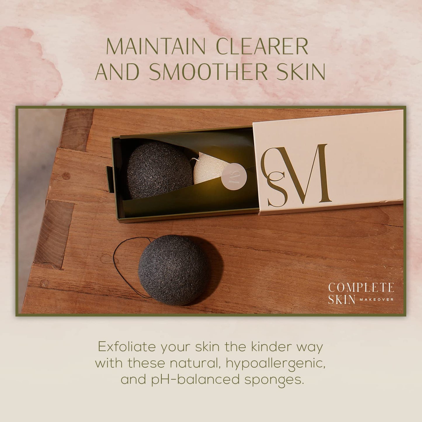 CSM Organic Konjac Sponges 3-Pack for Gentle Exfoliating - Facial Cleansing Sponge with Activated Bamboo Charcoal to Clean Pores, Remove Impurities Beauty & Personal Care C.S.M