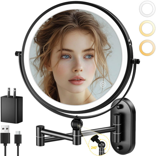 IMIKONA 8 Inch Vanity Makeup Mirror Wall Mounted, Double Sided 1X/10X LED Magnifying Mirror, 3 Color Lights & 360°Swivel 13 Inch Extendable Bathroom Beauty and Personal Care IMIKONA Default Title