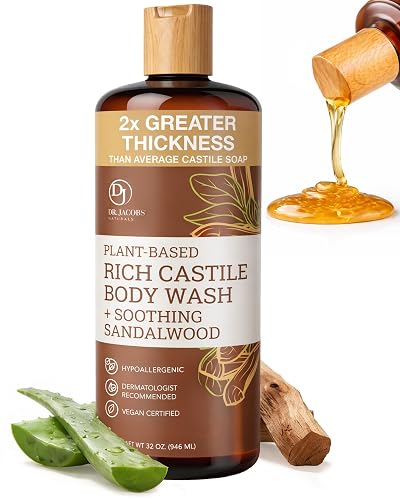 Dr. Jacobs Naturals Castile Sandalwood All-Natural Body Wash for Moisturizing Dry and Sensitive Skin with Plant-Based Ingredients with Pump - 32 Ounce Beauty & Personal Care DR.JACOBS NATURALS