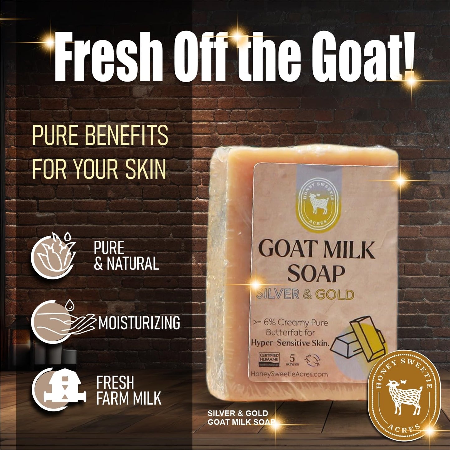 Honey Sweetie Acres Silver and Gold Goat Milk Soap - Handmade 5 oz Bar, Made with Natural Ingredients, Moisturizing & Gentle, Made in the USA Beauty & Personal Care Honey Sweetie Acres