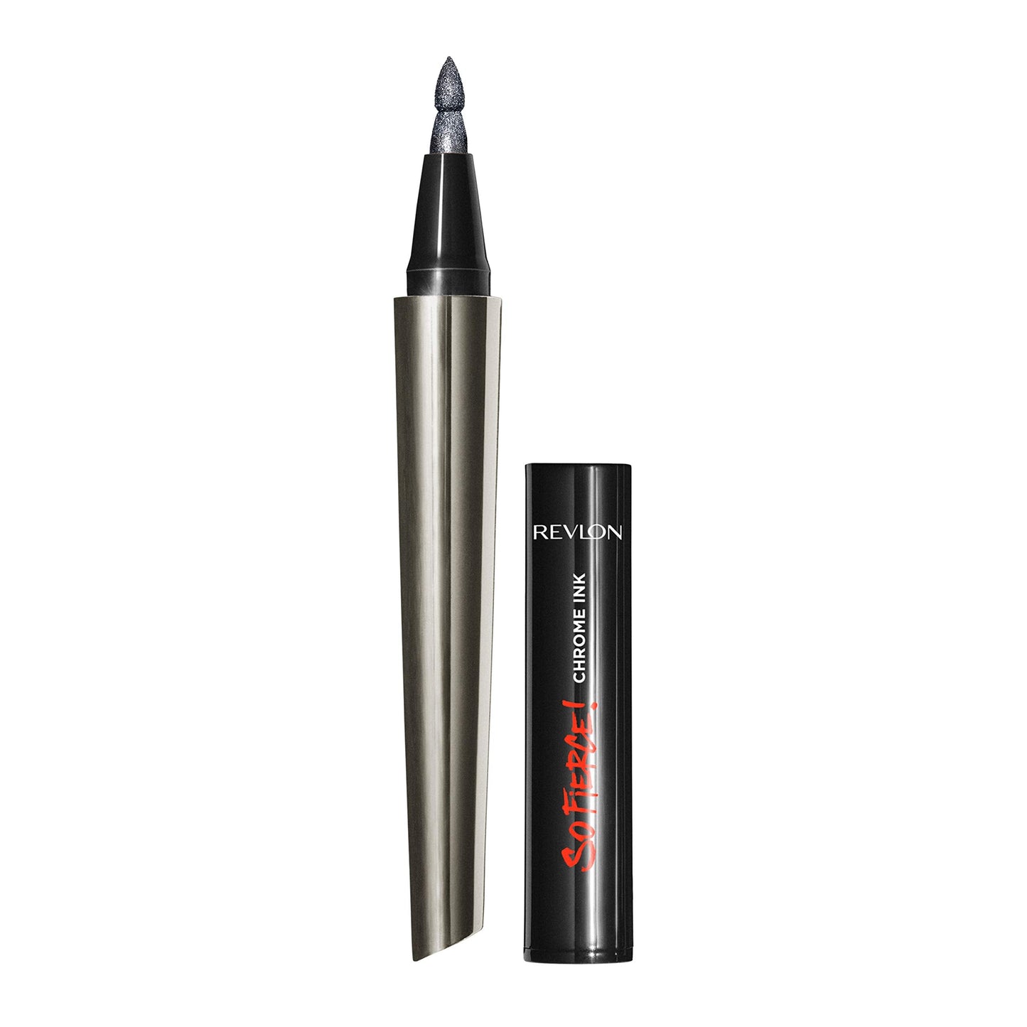 Revlon So Fierce! Chrome Ink Liquid Eyeliner, Longlasting Bold Metallic Pen Liner with Dip Ink Cap for Pearl, Shimmer Blend, 901 Gunmetal, 0.03 oz. Beauty & Personal Care REVLON