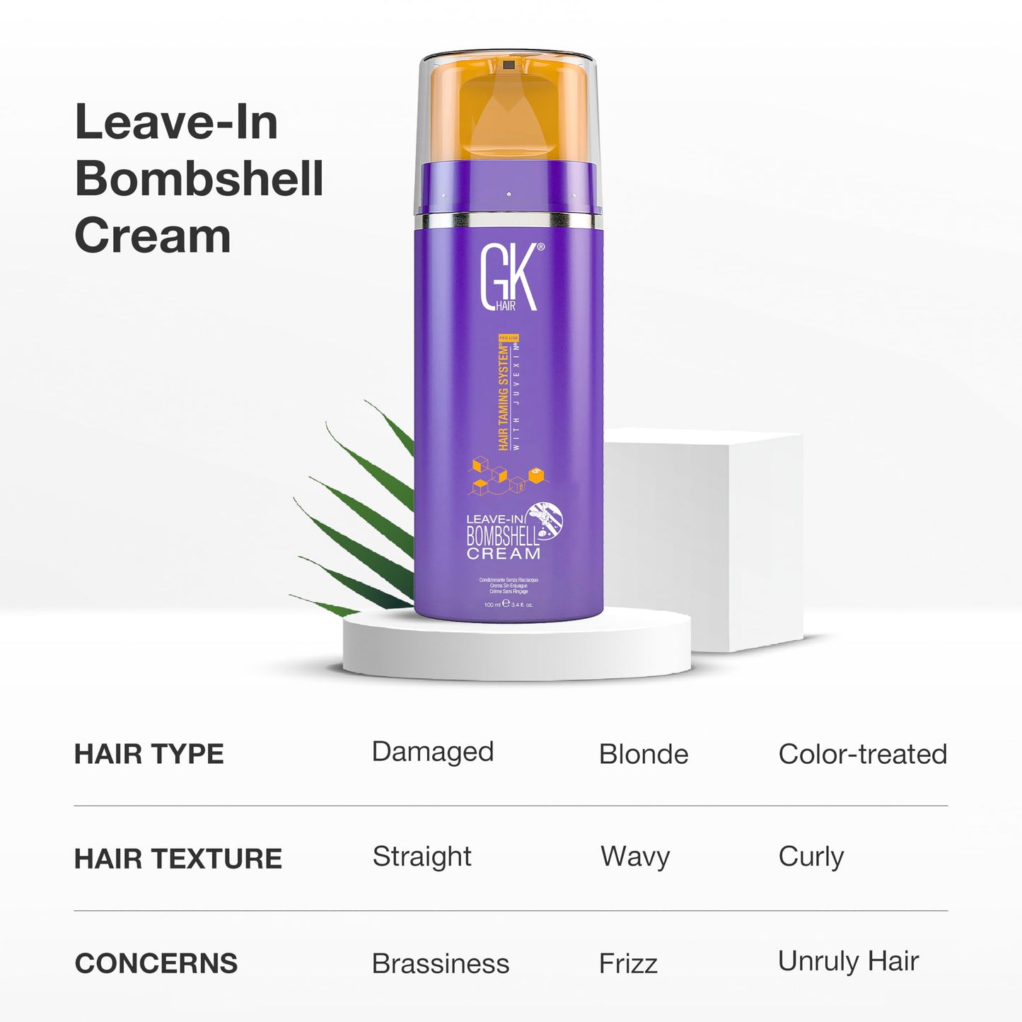 GK HAIR Global Keratin Leave In Bombshell Purple Cream (3.4 Fl Oz/100ml) Conditioning Smoothing Moisturizing Hydrating Frizz Control for Blonde Beauty & Personal Care GK HAIR