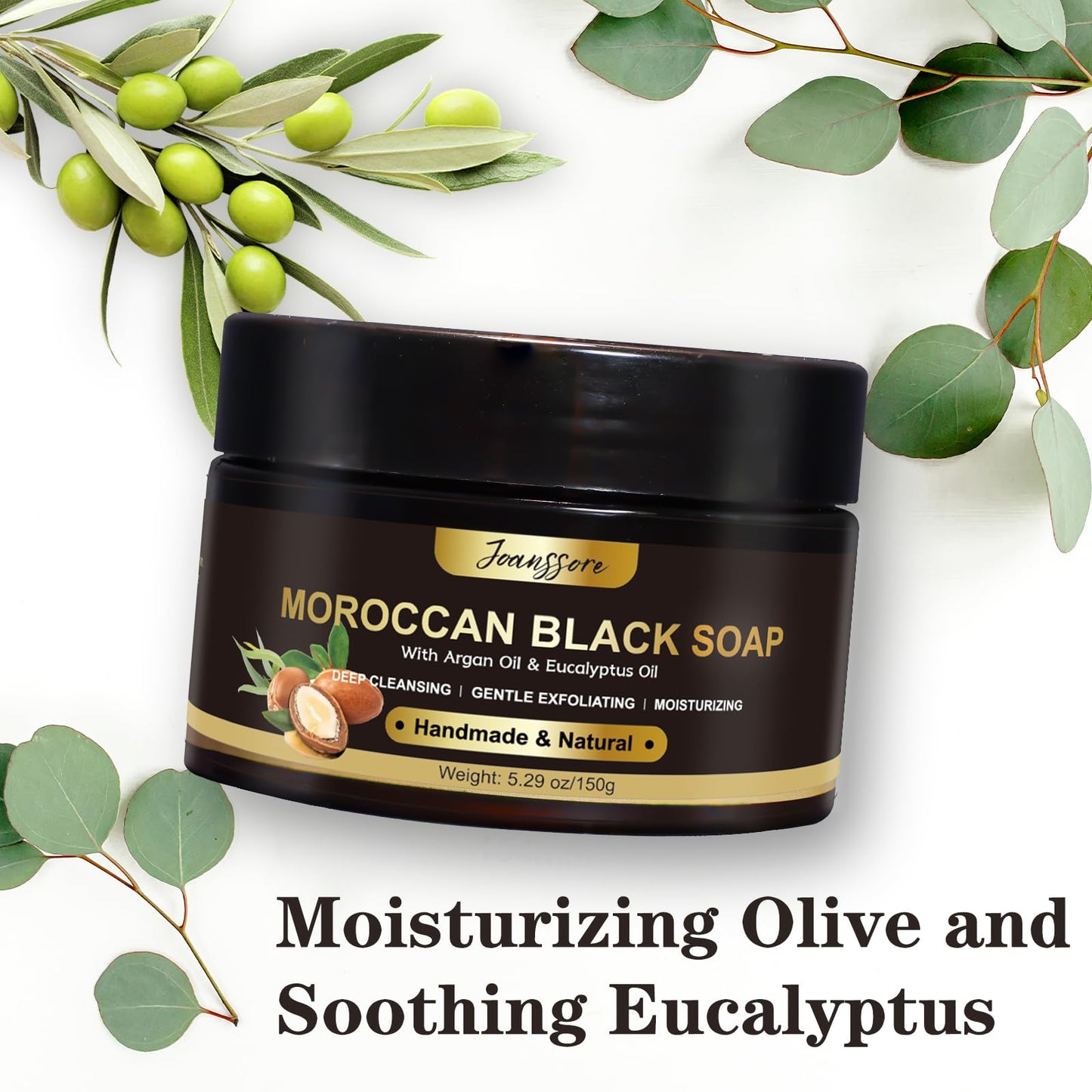 2 Pack Moroccan Black Soap Hammam, Morocco Body Scrub with Exfoliating Glove, Exfoliating Body Cleanser, Argan Oil & Eucalyptus - Deep Cleansing Beauty & Personal Care Joanssore