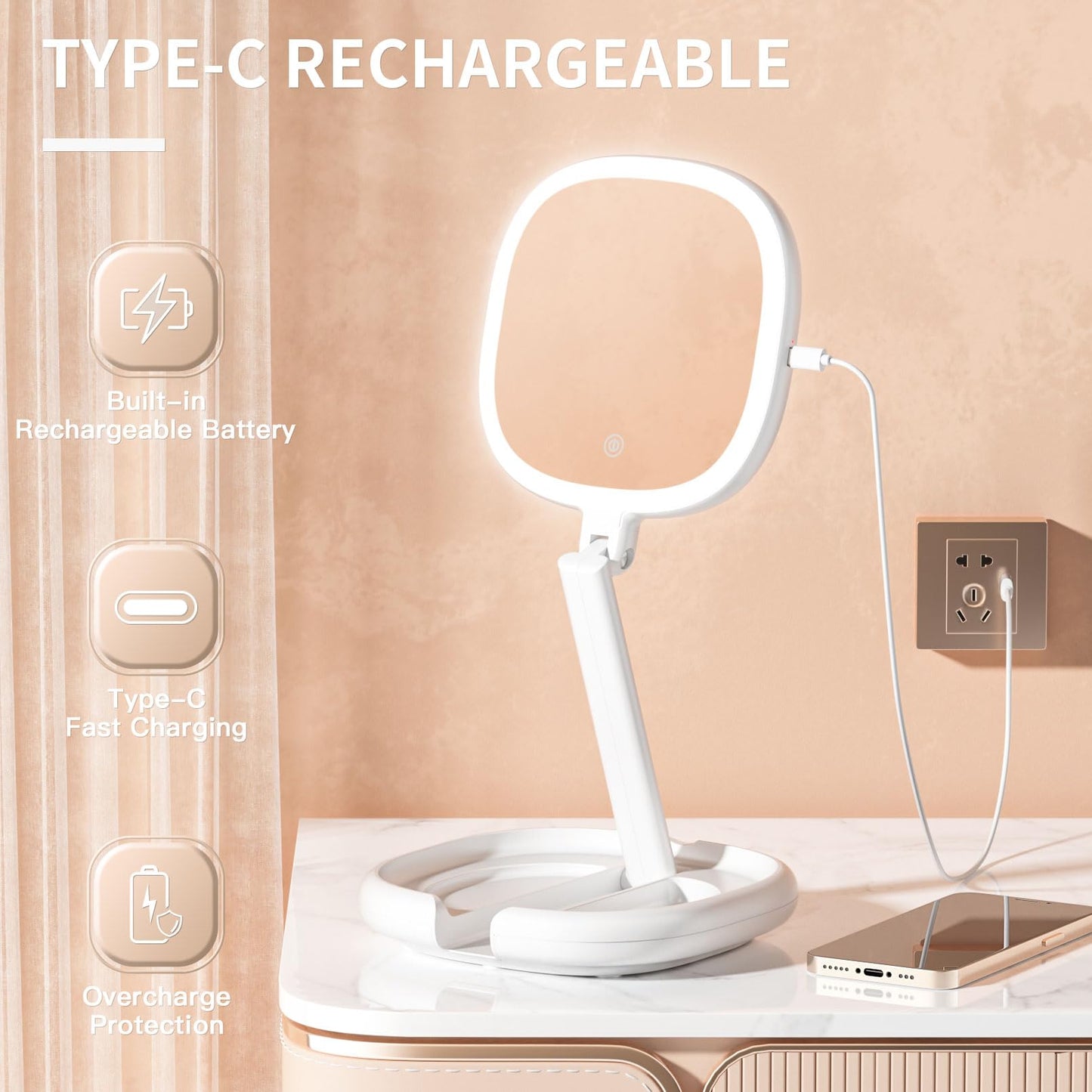 Beautifive 6.3” Makeup Mirror with Light and Magnification, 10X/1X Light Up Makeup Mirror Lighted Make Up Mirror with Adjustable Height Double Sides Beauty & Personal Care Beautifive