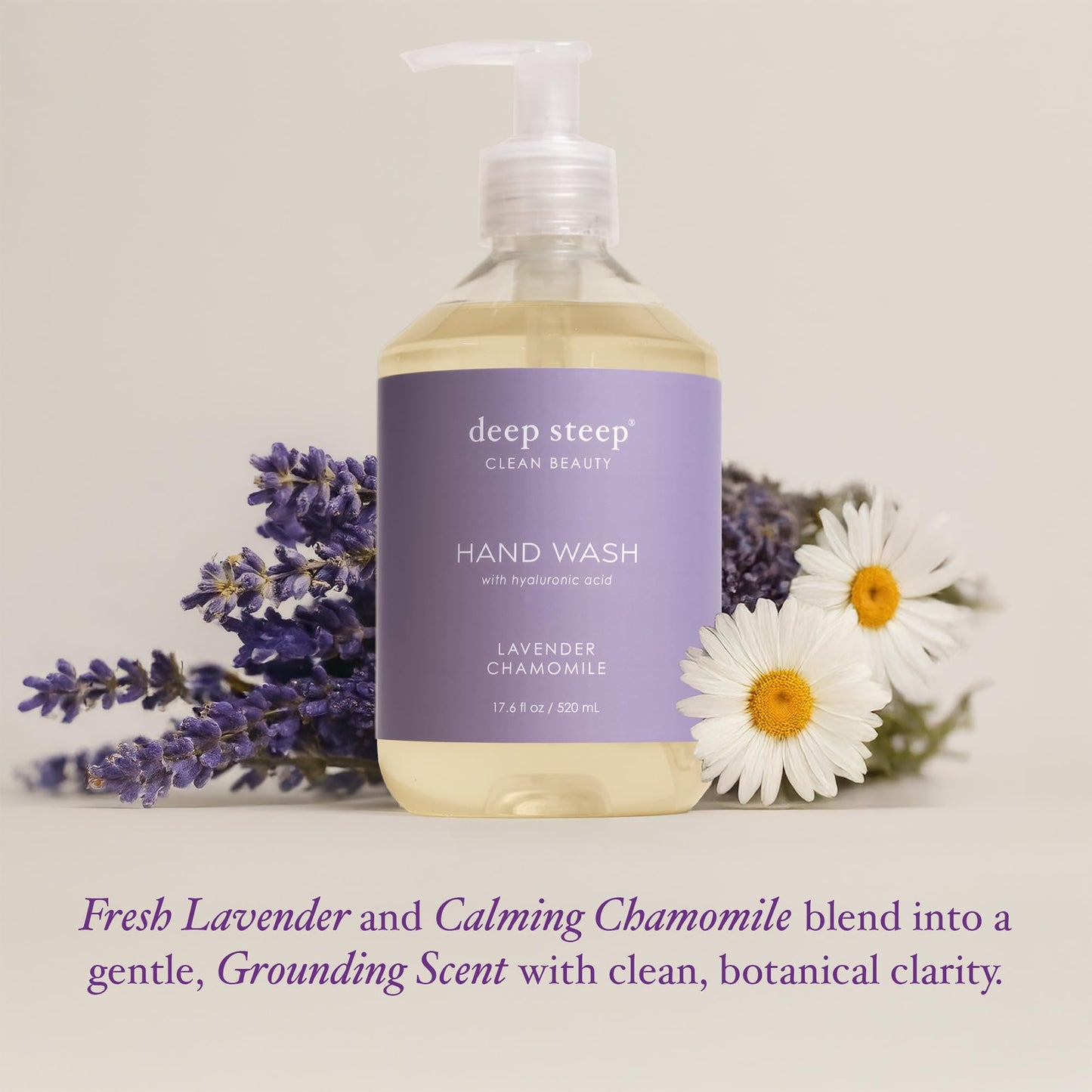 Deep Steep Liquid Hand Wash, Lavender Chamomile, 17.6 oz - Moisturizing Cleanser with Olive Oil, Aloe Vera, Glycerin & Hyaluronic Acid - Vegan, Clean Beauty & Personal Care Deep Steep