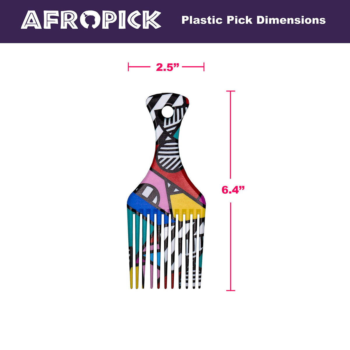 Afropick Anti-Static Plastic Black Hair Pick for Natural Curly Long Thick Hair- Afro Pick Comb for Men, Women- African Artist Designs (Fresher Prince)