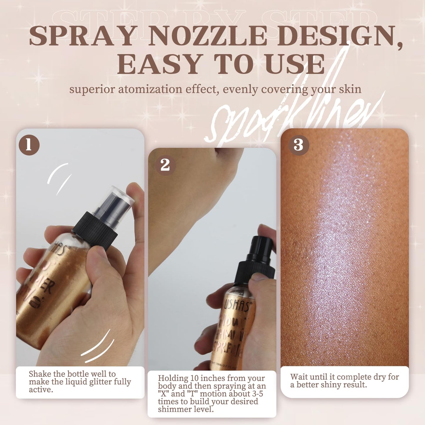 Body Glitter Spray, Body Shimmer Spray Quick Drying Body Glow Shimmer Long-Lasting Shiny Glitter Spray for Women Men for Party, Concert 2.6 Fl Oz Beauty & Personal Care BRIMFULITE