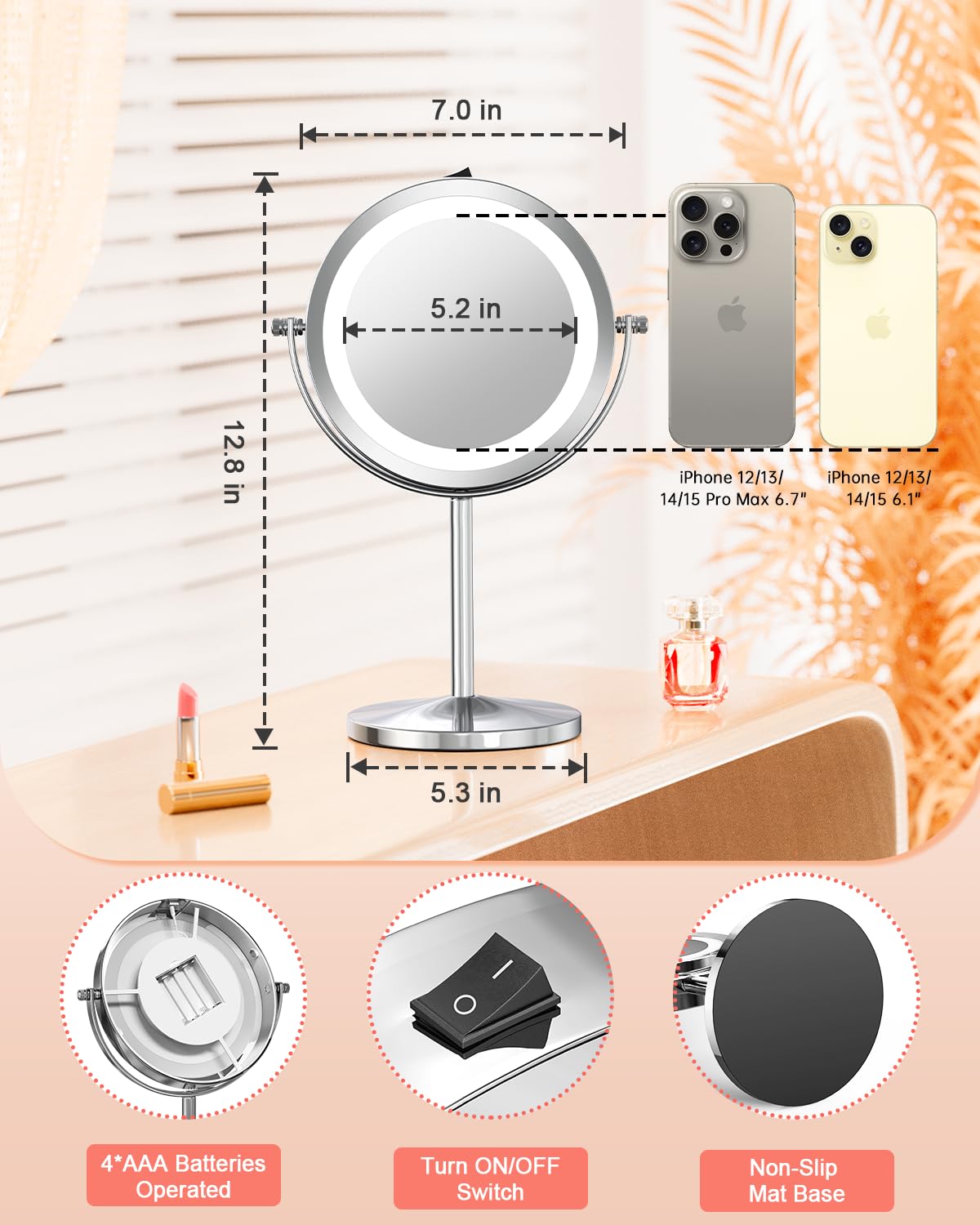 Benbilry 10X Magnifying Lighted Makeup Mirror, 7 Inch Double Sided 1X/10X Magnification with Lights, 360° Rotation Swivel Travel Make Up Mirror Beauty & Personal Care Benbilry