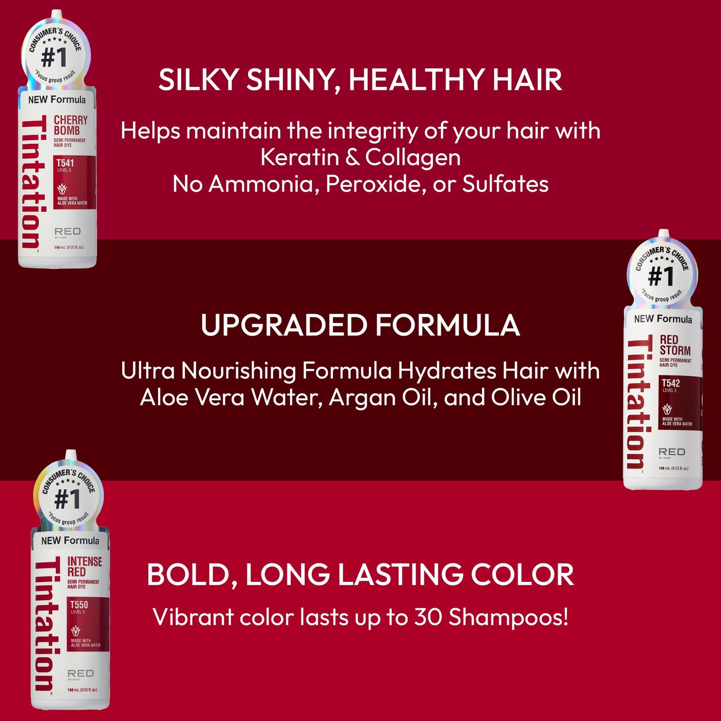 Red by Kiss Tintation Semi-Permanent Hair Color, Aloe Vera Water Based, Argan Oil, Olive Oil, Collagen & Keratin, Long-Lasting Color Dye (Magenta, 5 Beauty & Personal Care Red By Kiss