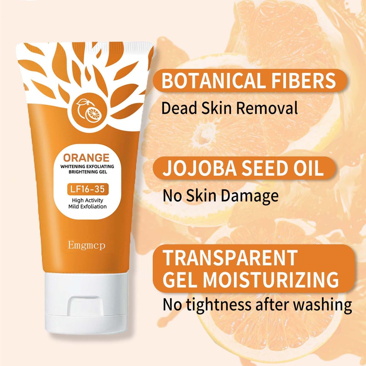 Orange Exfoliating Gel for Face & Body | Deep Pore Cleansing to Remove Blackheads, Moisturizing Scrub with Enzymes for Smooth & Radiant Skin, Gentle Beauty & Personal Care Emgmcp