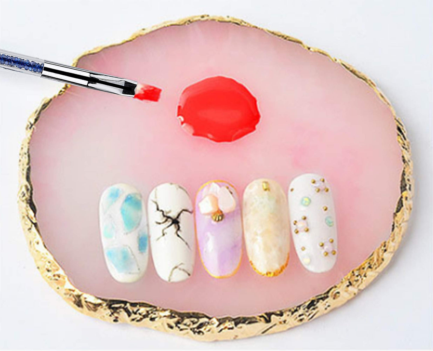Mcduyant 8 Pieces Designs Brushes for Nail Art Resin Palette Gel Design Nail Art Dotting Tools Nail Gel Painting Brush Mixing Palette Nail Art Beauty & Personal Care Mcduyant