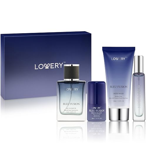 Blue Fusion Perfume for Men, Mens Cologne Set 4 in 1 Perfume Set & Colognes Gift Set - 4 Piece Parfum, Antiperspirant Deodorant Stick, Body Lotion Beauty & Personal Care LOVERY