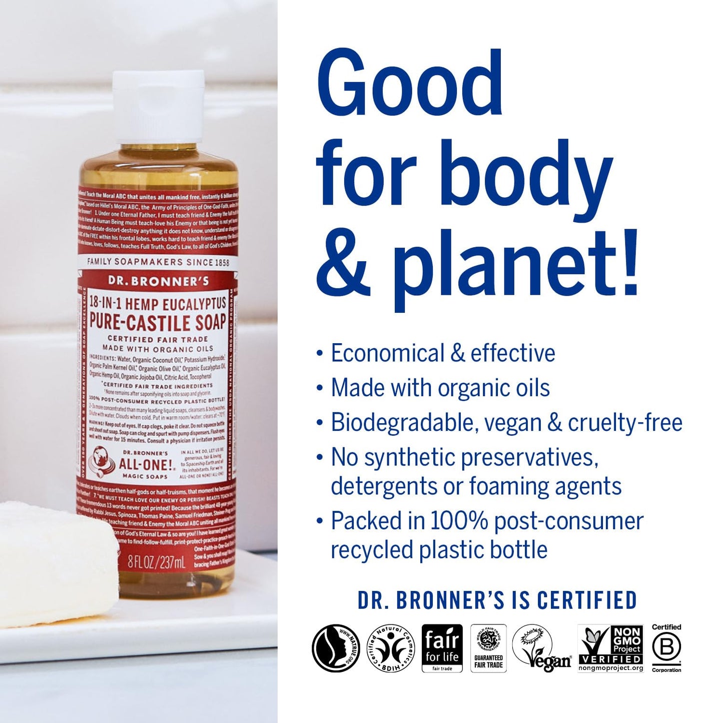 Dr. Bronner's Magic Soaps: Liquid Castile Soap, Eucalyptus 8 oz (3 pack) Beauty & Personal Care Dr. Bronner's
