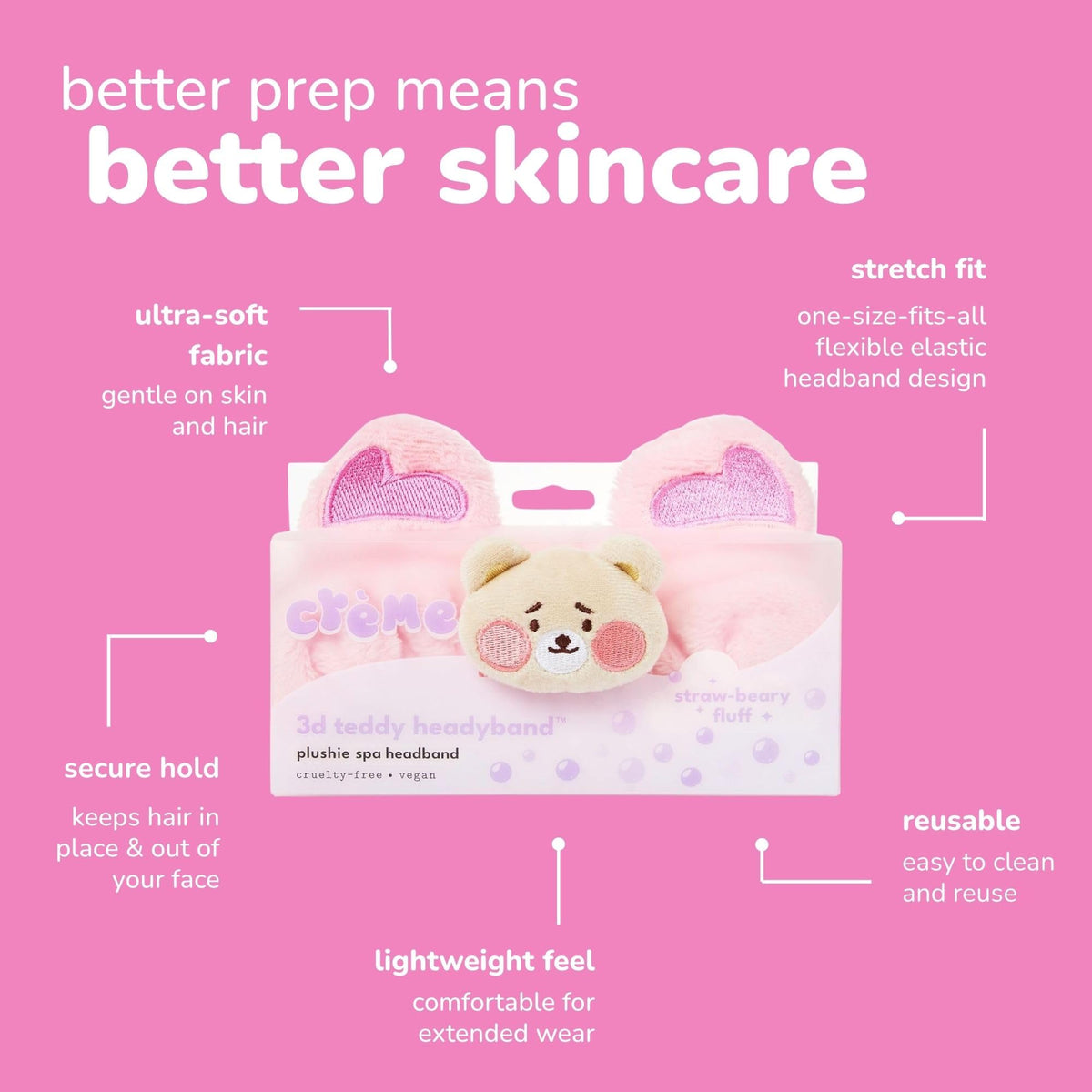 The Crème Shop Boba Bears 3D Teddy Headband (Strawberry Fluff)