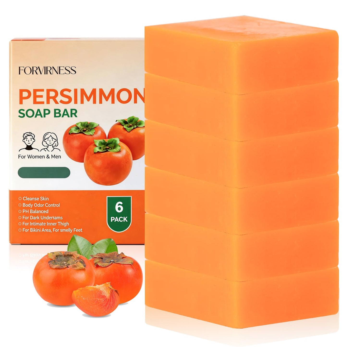 forvirness 6 PCS Persimmon Soap Bar for Body Odor Control, Natural Deodorant Body Bar Soap for Old People Smell, Odor Wash Soap with Japanese Beauty & Personal Care forvirness