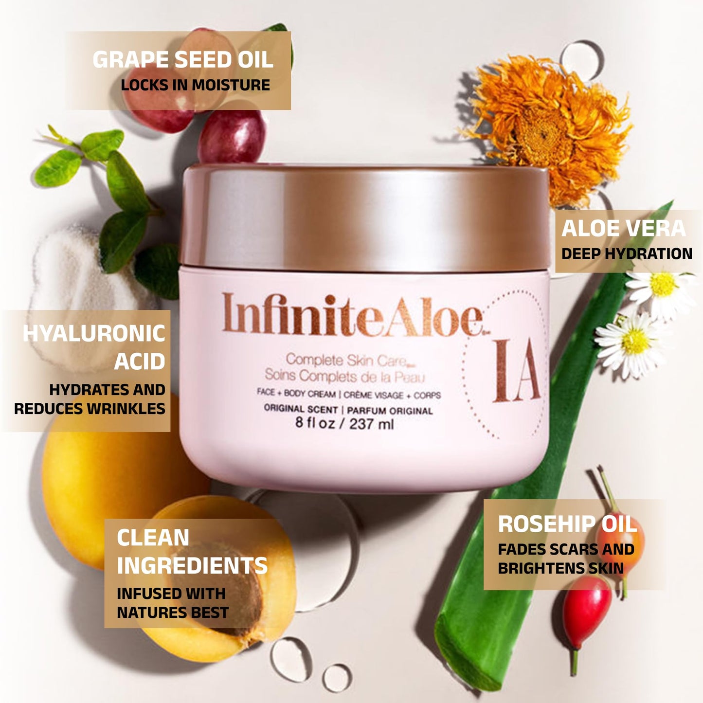 InfiniteAloe Complete Skin Care, Aloe Vera Powered Face and Body Cream for All Skin Types, Dry Skin Everyday Hero, Original Scent - Large Jar 8 oz Beauty & Personal Care InfiniteAloe