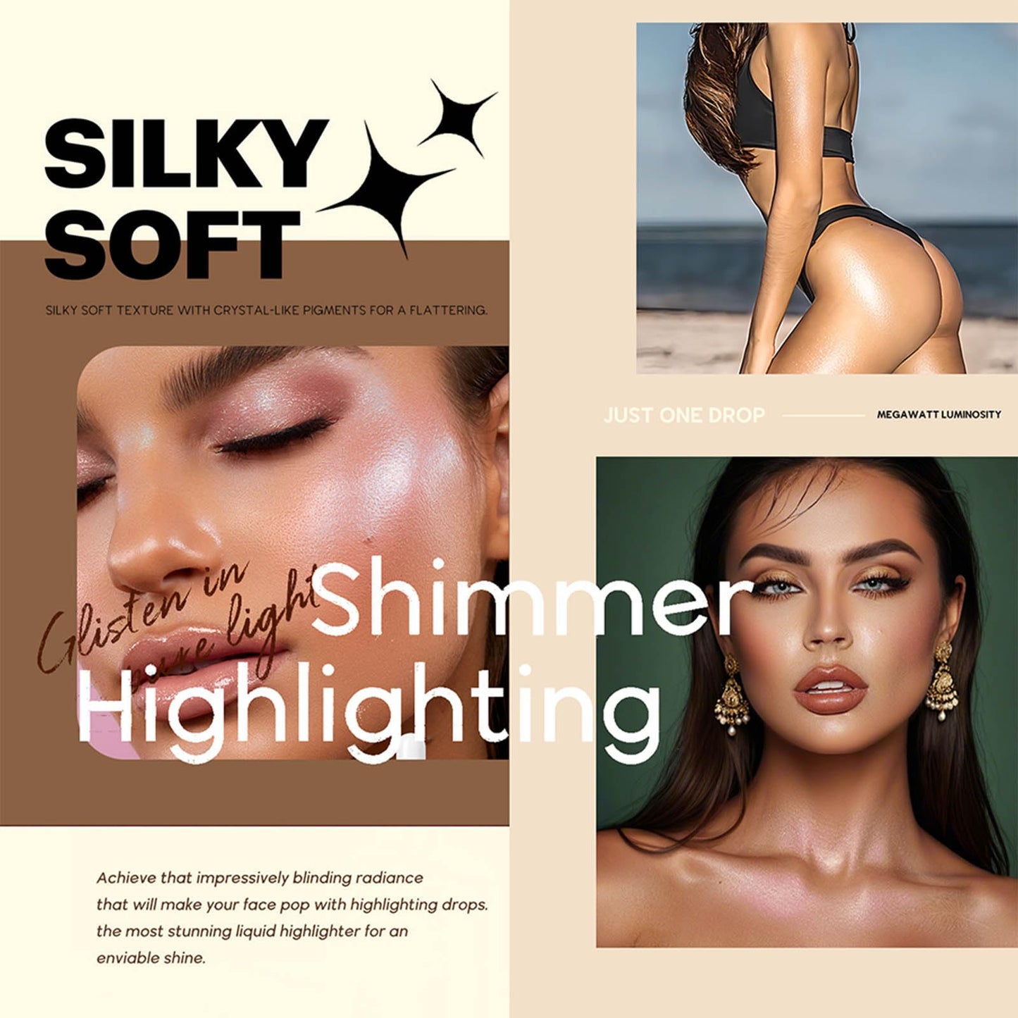Face Body Glitter Oil for Women, Drop Glitter Body Shimmer Oil, Glowing Liquid Highlighter Makeup, Non-Sticky Shimmer Liquid Luminizer for Mardi Gras Beauty & Personal Care TUOSHITONG