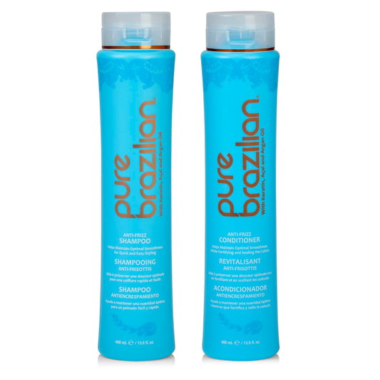 Pure Brazilian Anti-Frizz Daily Shampoo & Conditioner, Salt-Free & Color Safe, Enriched with Keratin, Argan Oil & Acai, 13.5 Ounce (400 Milliliter) Beauty & Personal Care Pure Brazilian