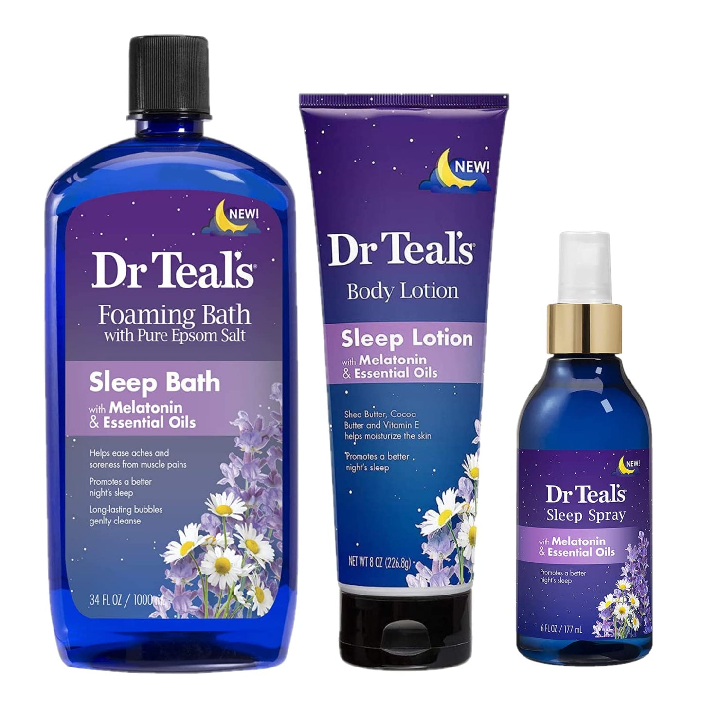 Dr Teals Melatonin Sleep Bath Gift Set (Foaming Bath (34 oz), Body Lotion (8 oz), & Sleep Spray (6oz) - Stress Relief Lavender & Melatonin Promotes Beauty & Personal Care Dr Teal's