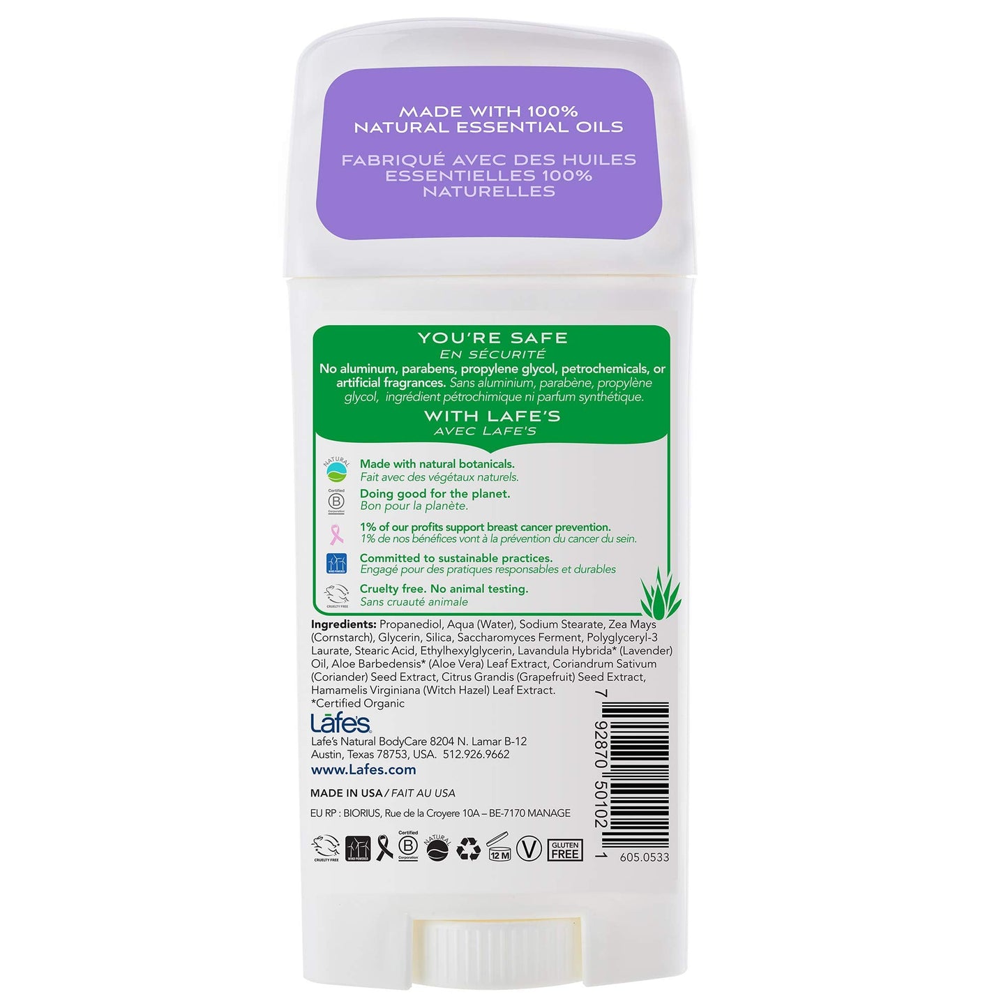 LAFE'S NATURAL BODY CARE DEOD,Twist-Stick,Lavender, 2.5 OZ Beauty and Personal Care Lafe's Natural Body Care