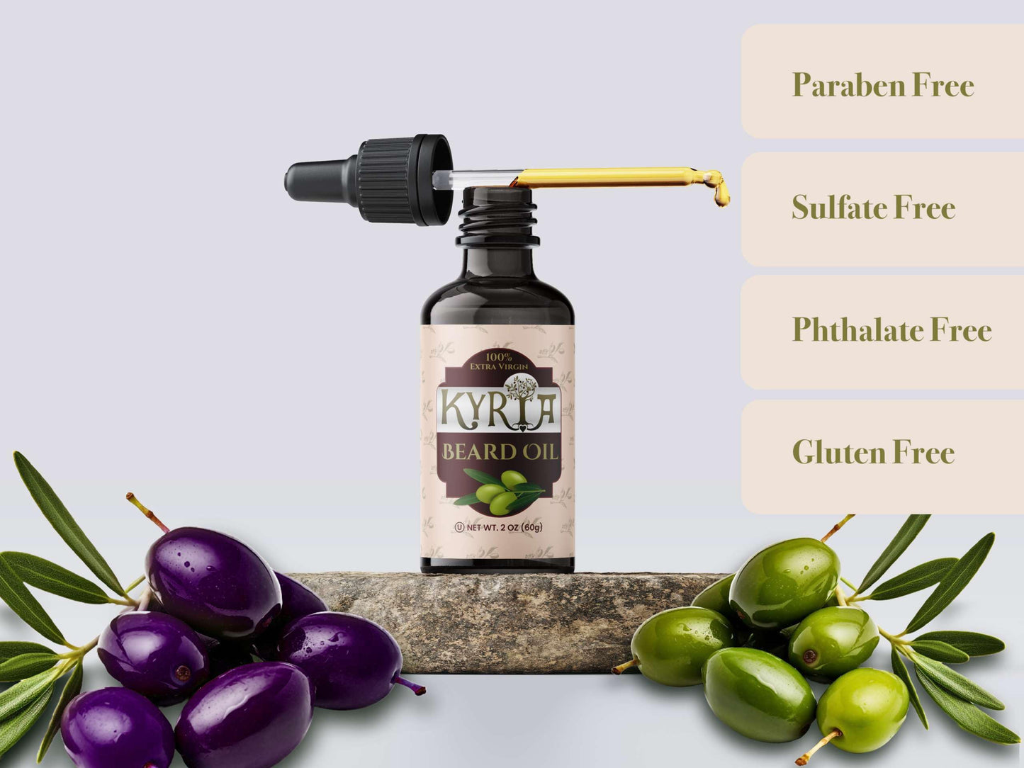 Kyria Greek Extra Virgin Olive Oil - Beard Oil - Beard Care - Imported 100% Pure Cold Pressed Unrefined Beard Moisturizer For Men- Face Moisturizer Beauty and Personal Care Kyria