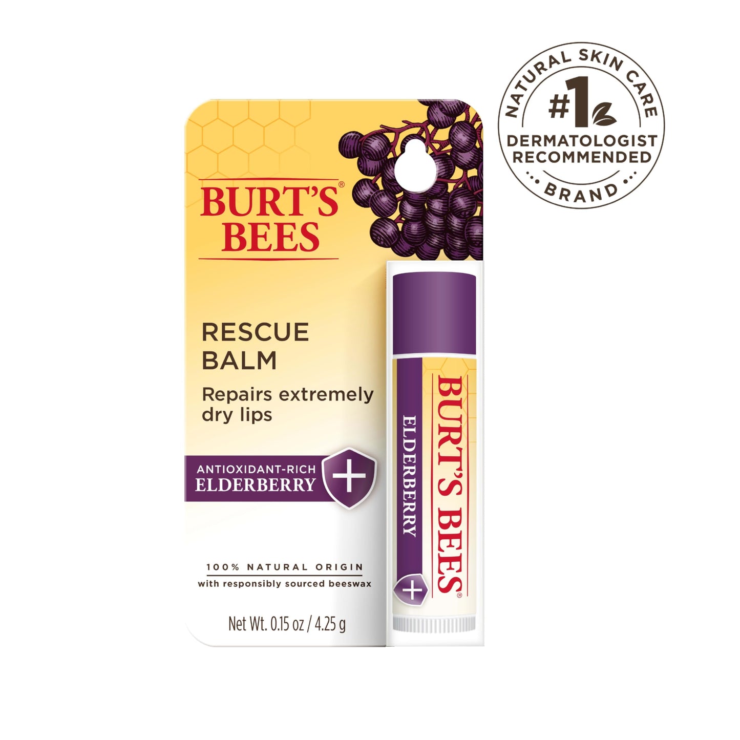 Burt's Bees Rescue Balm Elderberry Lip Balm, With Antioxidant-Rich Elderberry, Tint-Free, Natural Origin Lip Care, 1 Tube, 0.15 oz. Beauty & Personal Care Burt's Bees
