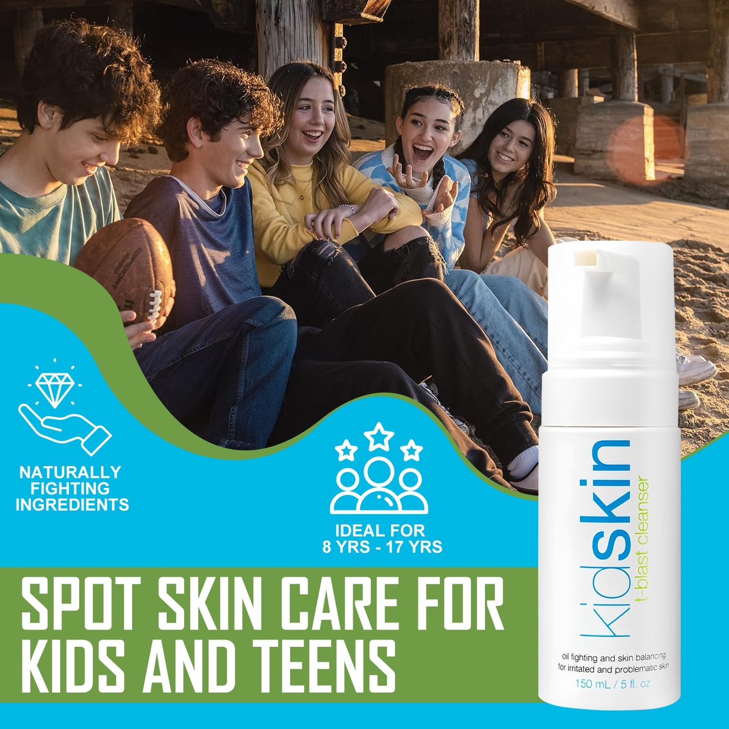 Kidskin T-Blast Facial Cleanser, Gentle Face Wash with Tea Tree Oil, Spot Skin Care for Kids and Teens, Non-Drying Natural Cleanser for Oily or Dry Beauty & Personal Care Kidskin
