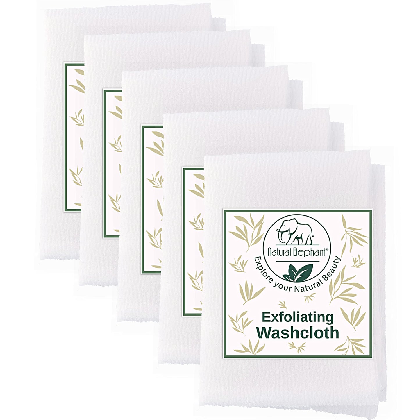 Natural Elephant Exfoliating Washcloth Pearl White Japanese Shower Scrubber for Body (5 Pack (5 Washcloths)) Beauty and Personal Care Natural Elephant