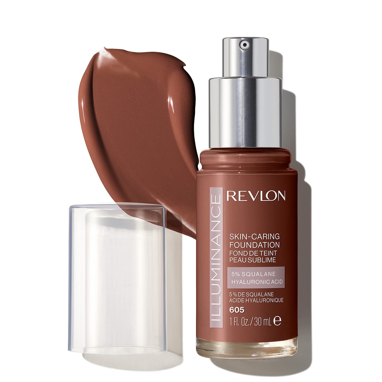 Revlon Illuminance Skin-Caring Liquid Foundation, Hyaluronic Acid, Hydrating and Nourishing Formula with Medium Coverage, 605 Rich Mahogany, 1 fl oz Beauty & Personal Care REVLON
