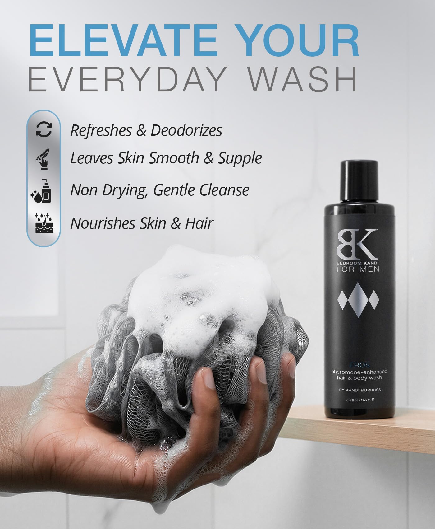 Bedroom Kandi for Men Body Wash 8.5 Fl Oz - Pheromone Infused Moisturizing & Deodorizing Formula with Aloe, Shea Butter & Essential Oils for Smooth Beauty & Personal Care Kandi