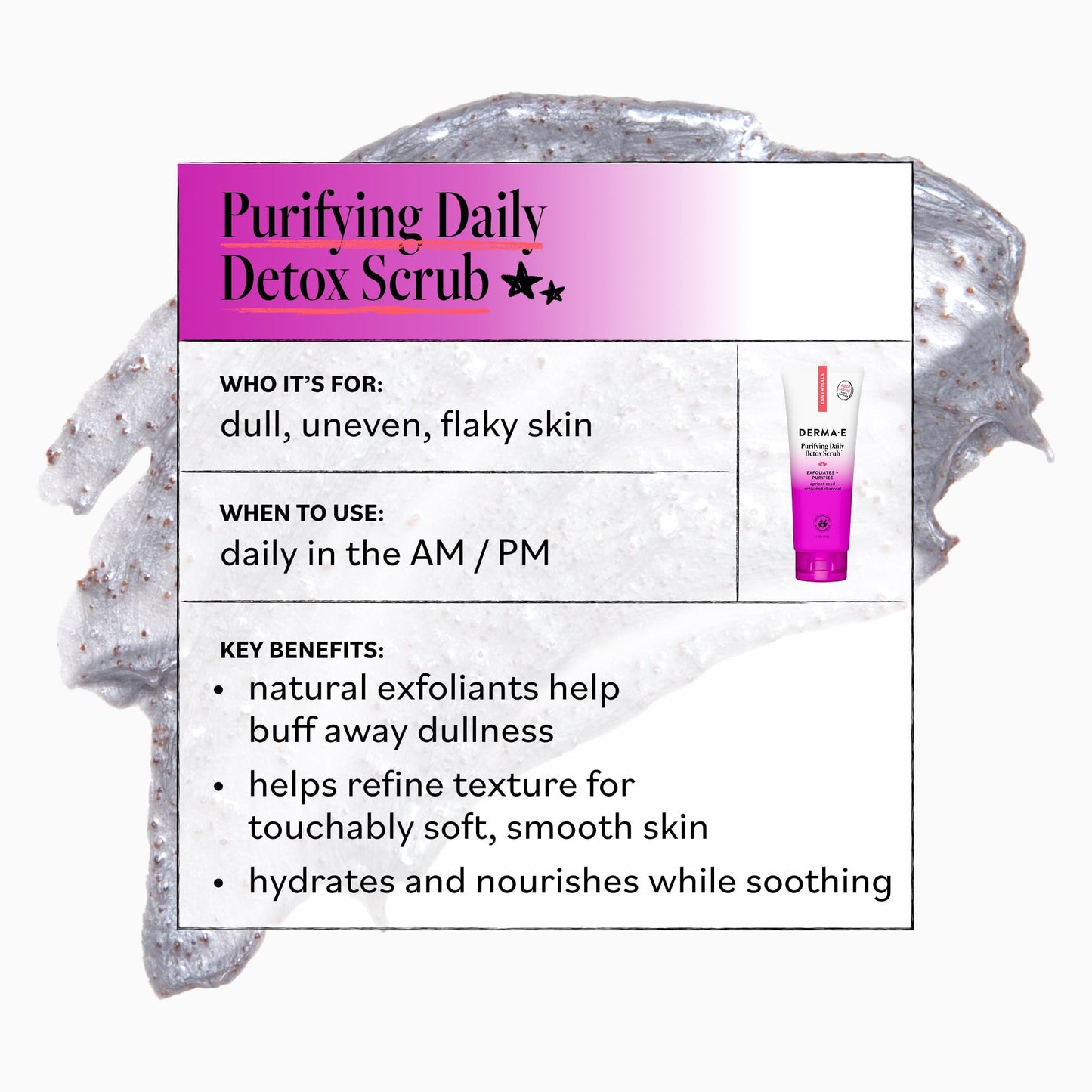 DERMA E Purifying Daily Facial Detox Scrub with Activated Charcoal and Seaweed Extract -Exfoliating Face Scrub Cleanses, Smooths and Brightens, 4oz Beauty & Personal Care Derma E
