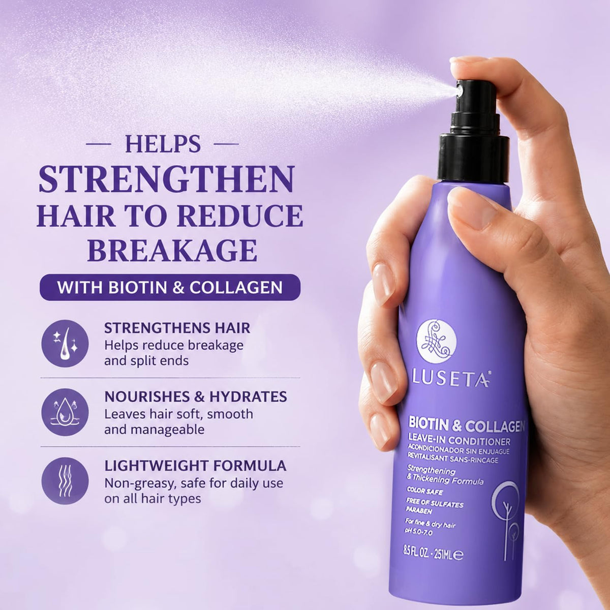 Luseta Biotin Leave in Conditioner Volumizer for Dry & Fine Hair, 8.5Fl Oz