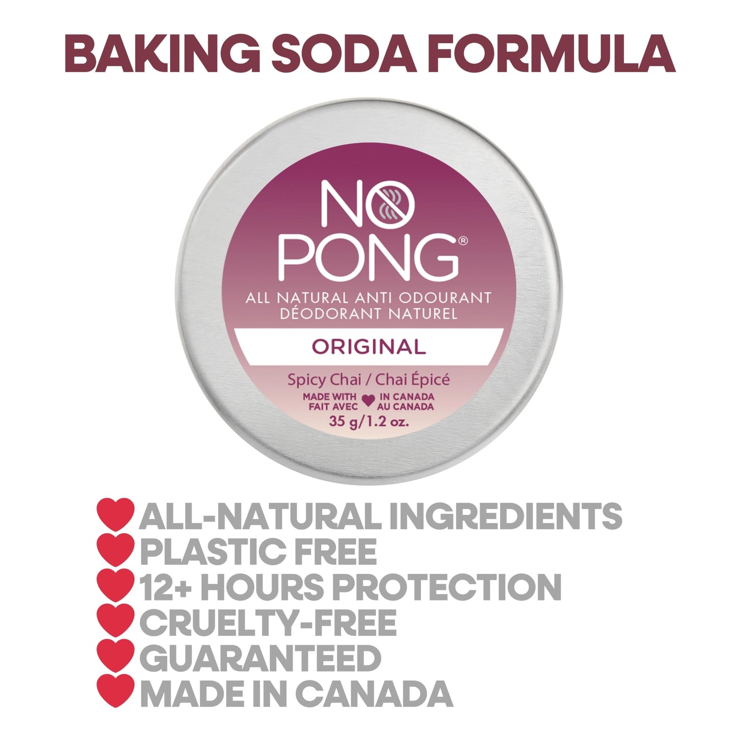 No Pong Spicy Chai Natural Deodorant Cream 35g, Aluminum-Free Beauty and Personal Care NO PONG