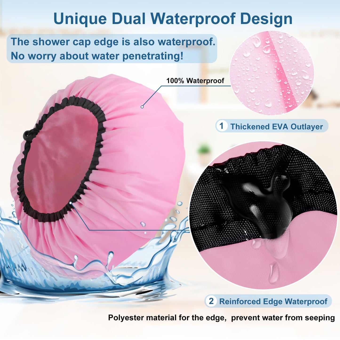 3 Pcs 16.5" Super Extra Large Shower Cap, Reusable Dual Waterproof Shower Cap for Women, Jumbo Satin Lined Shower Cap for Braids & Long Hair, XXL Beauty & Personal Care SHEOMERN