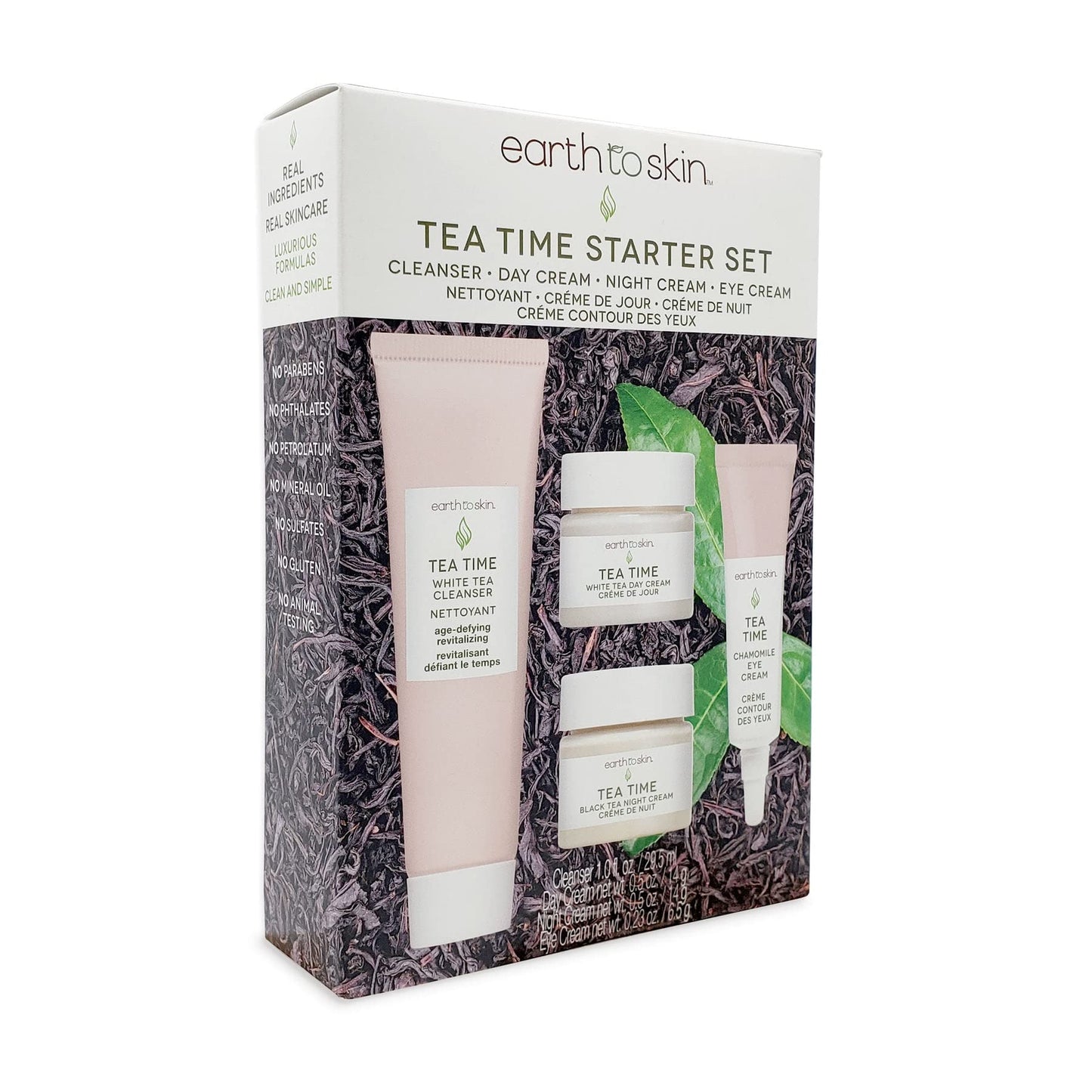 Earth To Skin Tea Time Starter Set: White Tea Cleanser (1.0 Fl Oz), White Tea Day Cream (0.5 Fl Oz), Black Tea Night Cream (0.5 Fl Oz), Chamomile Eye Beauty & Personal Care Earth To Skin