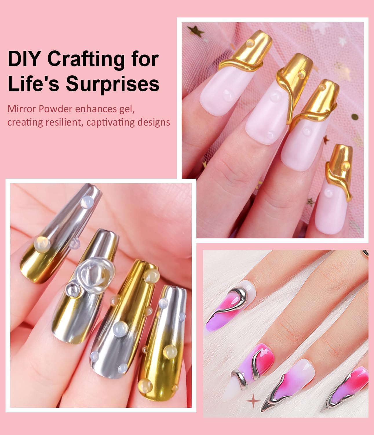 100% Metallic Effect Gold Chrome Nail Powder BISHENGYF: Holographic Mirror Glitter Gold Chrome Pigment Manicure Silver Copper Rose Gold Chrome Nail Beauty & Personal Care BISHENGYF