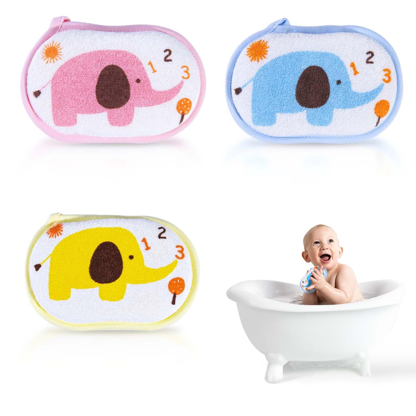 OBTANIM Baby Bath Sponge Soft Foam Scrubber Natural Sponge for Bathing, Shower Scrubber Body Sponge for Kids/Babies/Men/Women, Set of 3 Beauty & Personal Care OBTANIM