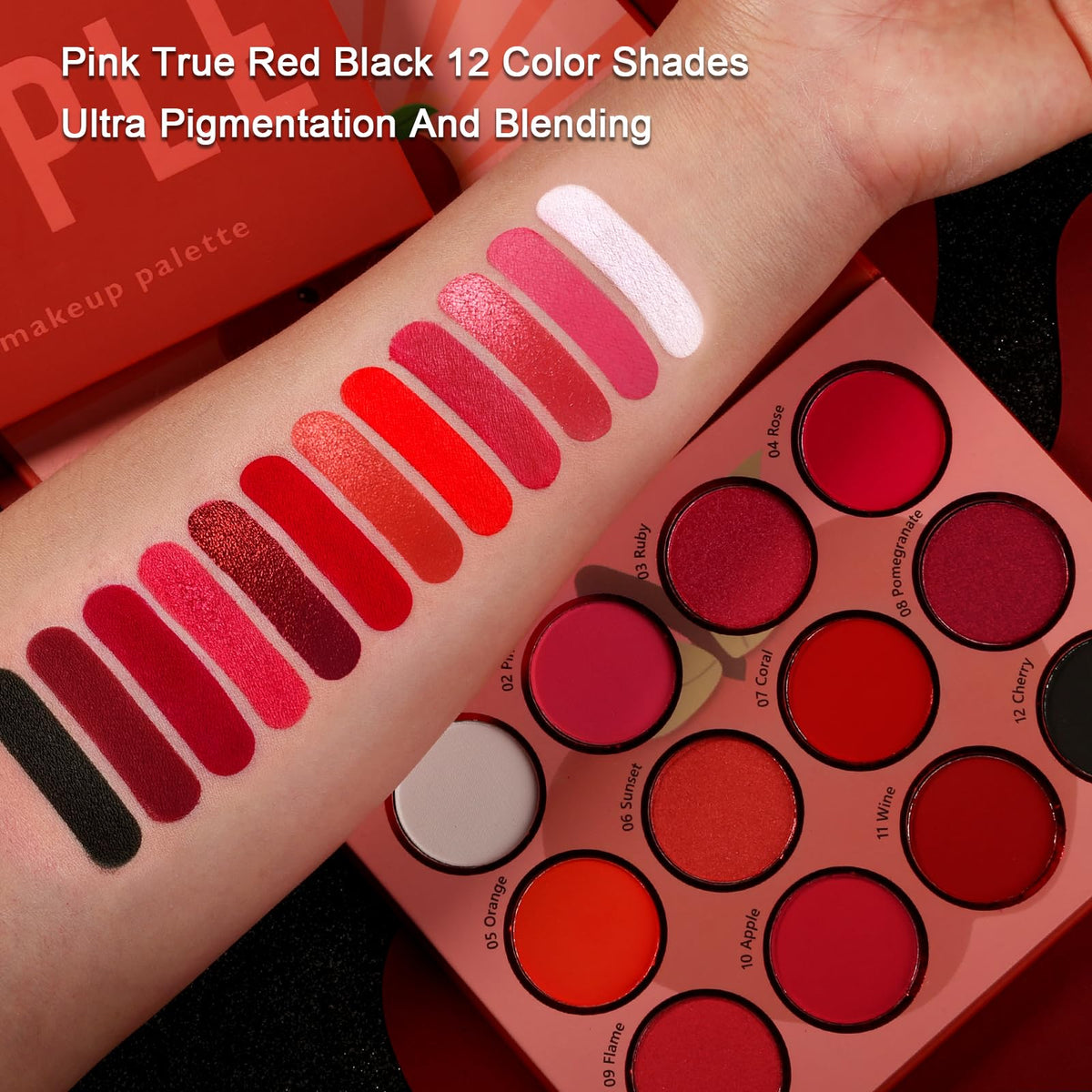 Afflano Red Eyeshadow Palette Makeup, Ultra Pigmented and Blending Bright Dark Hot True Red Black Eye Shade 12 Color, Cruelty Free Velvet Matte Beauty & Personal Care Afflano