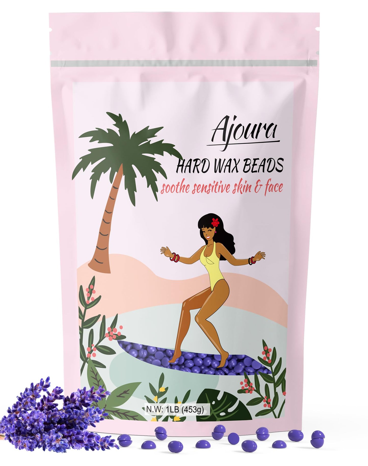 Ajoura 1lb Hard Lavender Wax Beads for Full Body Hair Removal - Brazilian, Bikini, Face, Eyebrows, Underarms, Arms, Chest, Back, Legs (Refill for Wax Beauty and Personal Care Ajoura
