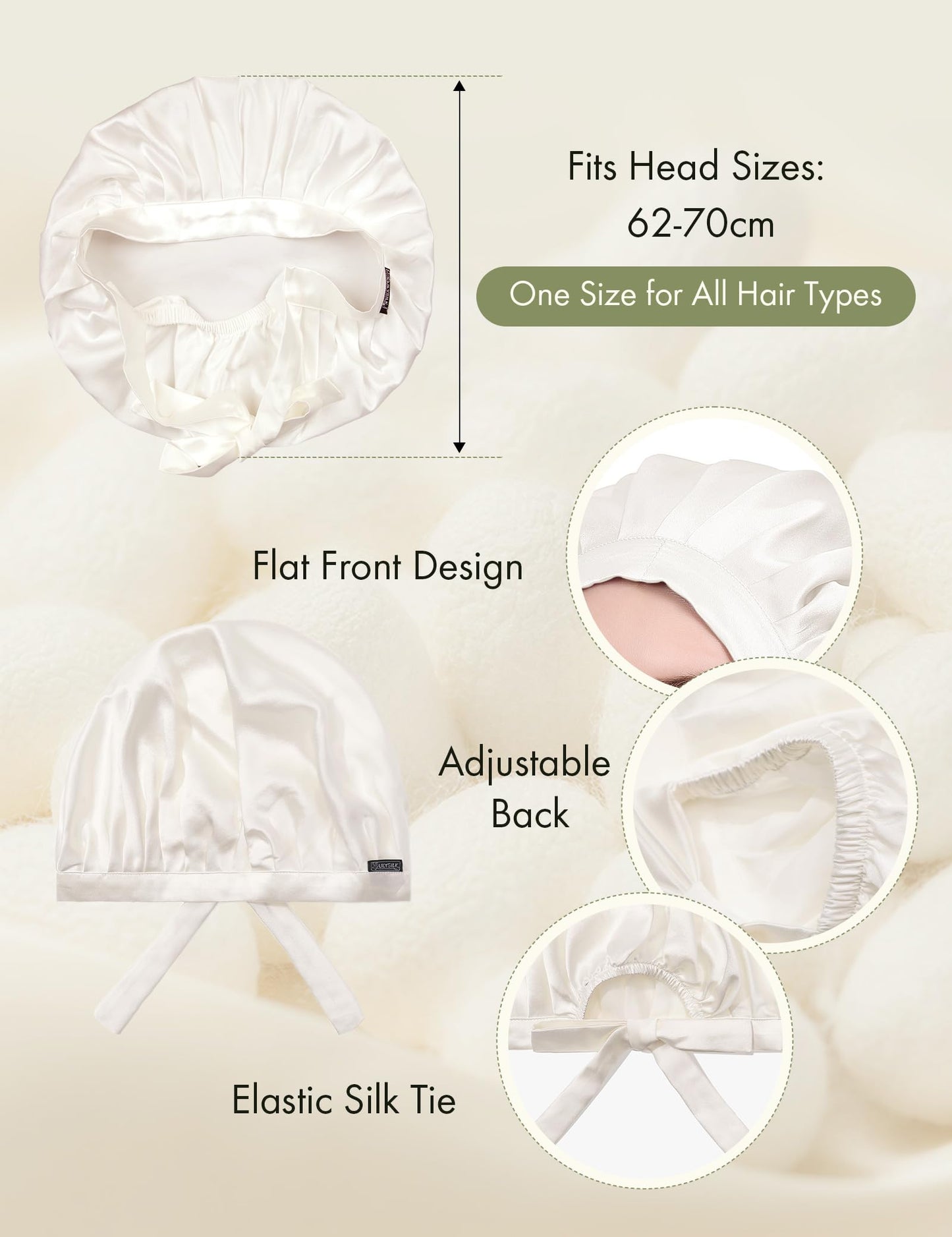LILYSILK 100% Mulberry Silk Bonnet, 19 Momme Silk Night Sleep Cap Adjustable Hair Wrap for Sleeping, Ivory Beauty and Personal Care LilySilk
