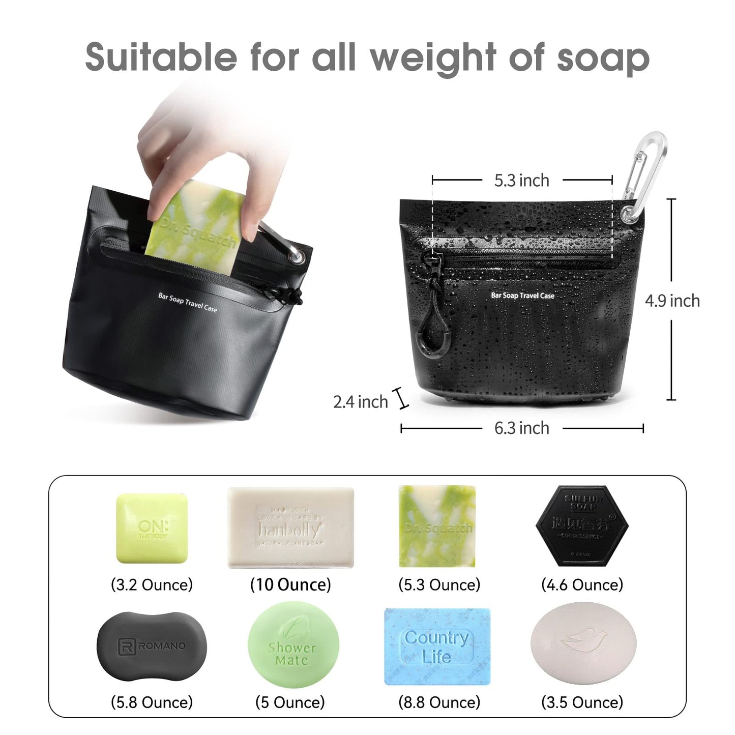 WIROTA Travel Soap Container Bag with Waterproof Zipper and Carabiner Clip Waterproof and Leak Proof Soap Travel Case Travel Accessories (Black) Beauty & Personal Care WIROTA