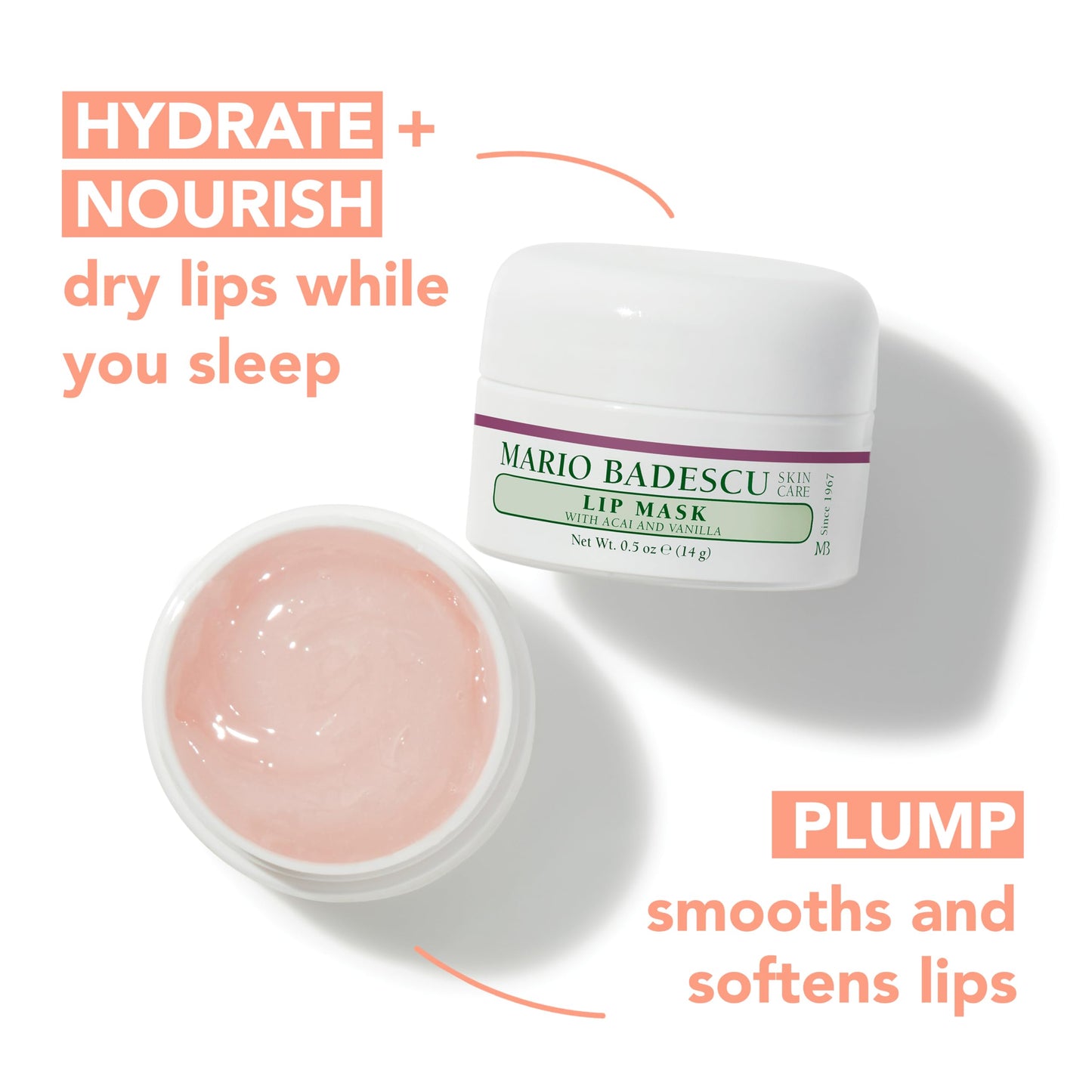 Mario Badescu Lip Mask with Acai and Vanilla for All Skin Types, Overnight Lip Treatment Enriched With Skin Softening Coconut Oil and Hydrating Shea Beauty & Personal Care Mario Badescu