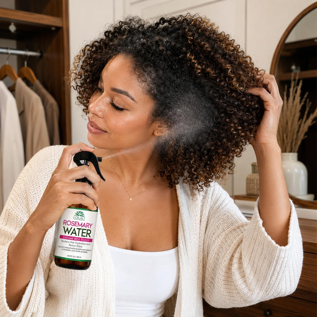 OKAY Rosemary Water with Biotin Spray 9 oz - Hydrating Hair Growth Spray for Stronger, Thicker Hair - Lightweight Scalp Treatment for Dry Hair, Frizz