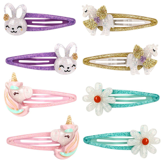 Wingchold Girls Flower Snap Hair Clips, 8Pcs Unicorn No Slip Metal Hair Clips, Sparkly Unicorn Hair Accessories for Toddlers Kids, Colorful Rabbit Beauty & Personal Care Wingchold