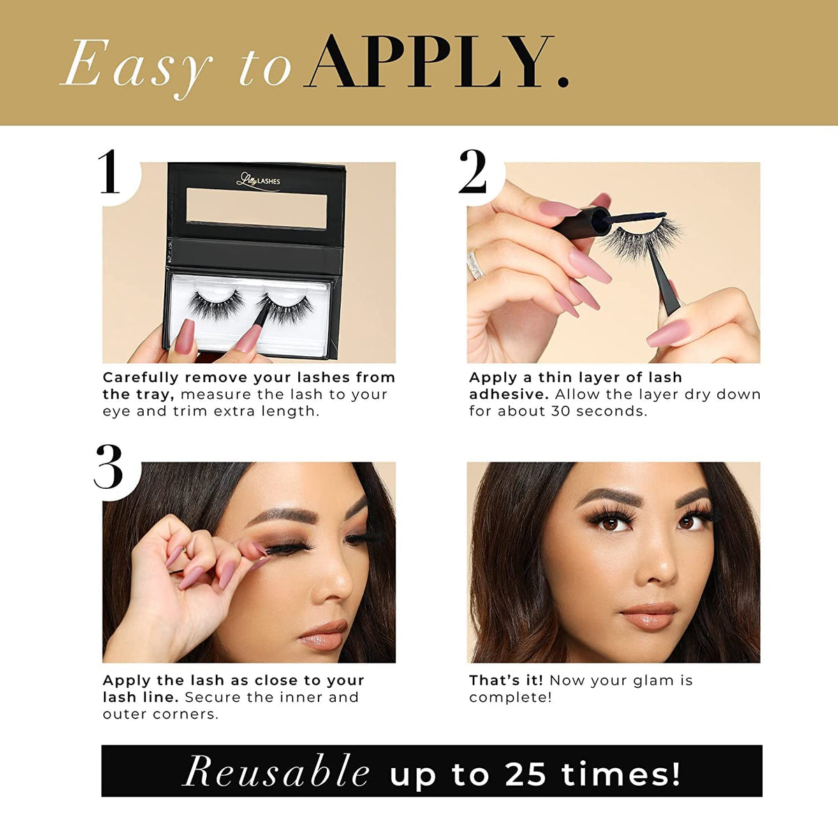 Lilly Lashes Premium Synthetic Lashes LA, Fake Eyelashes Natural Look, Full Bodied Natural Look, False Lashes, Vegan Strip Lash, Reusable Up to 10