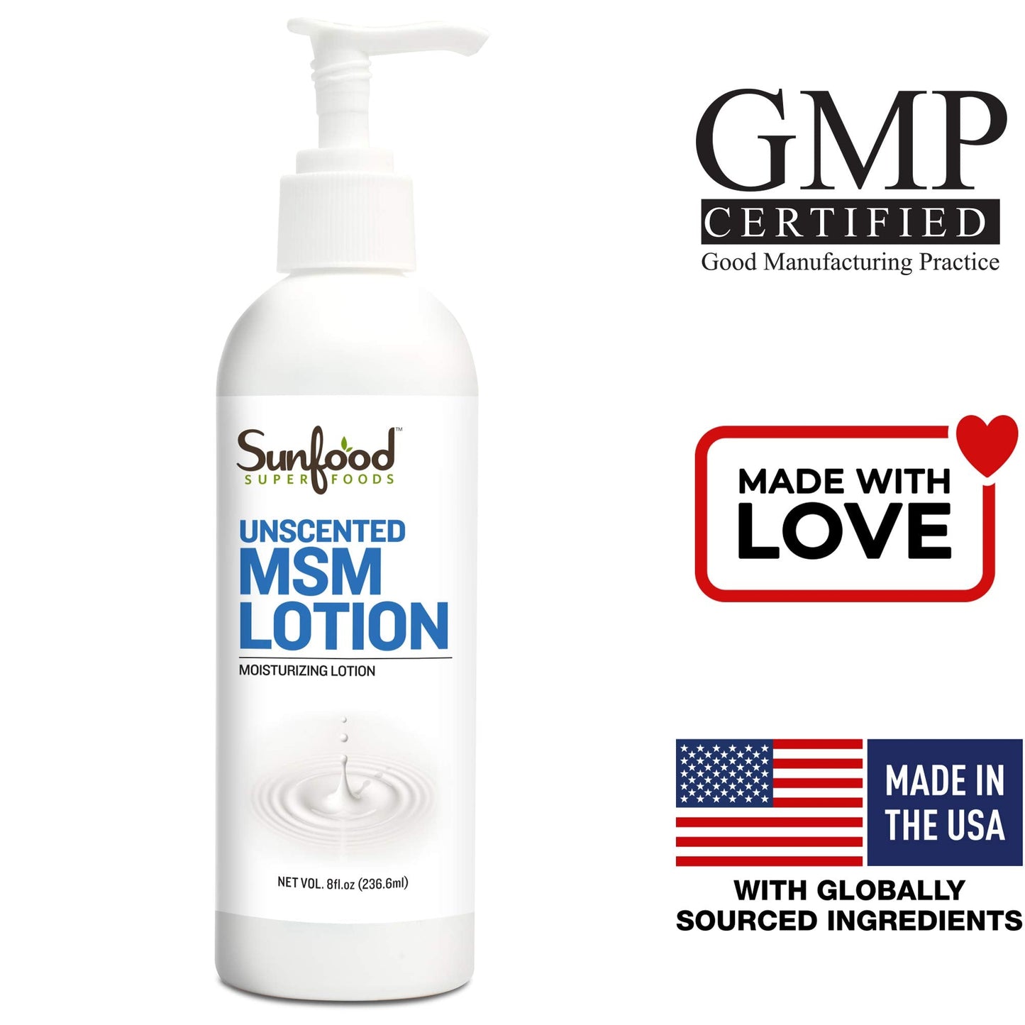 Sunfood Superfoods Unscented MSM Lotion. 8 oz Bottle Beauty & Personal Care Sunfood Superfoods