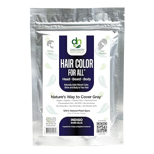 Indigo Dark Blue Hair Color For All Kit | 100% All Natural Hair Dye & Beard Dye Powder Kit Organic, Herbal & Vegan Chemical & Cruelty Free Permanent Beauty & Personal Care Discovery Naturals